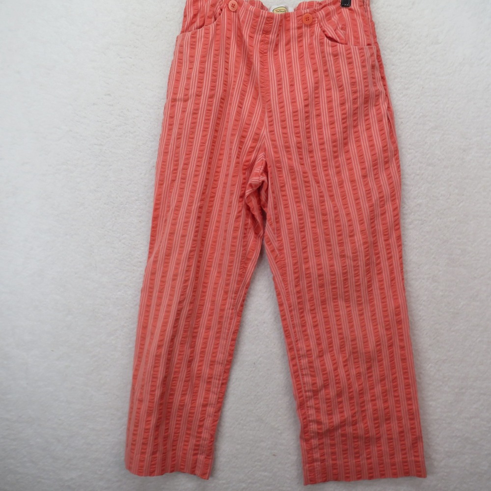 Talbots Womens 8 Coral Pink Seersucker Striped Stretch Straight Leg Crop Pants